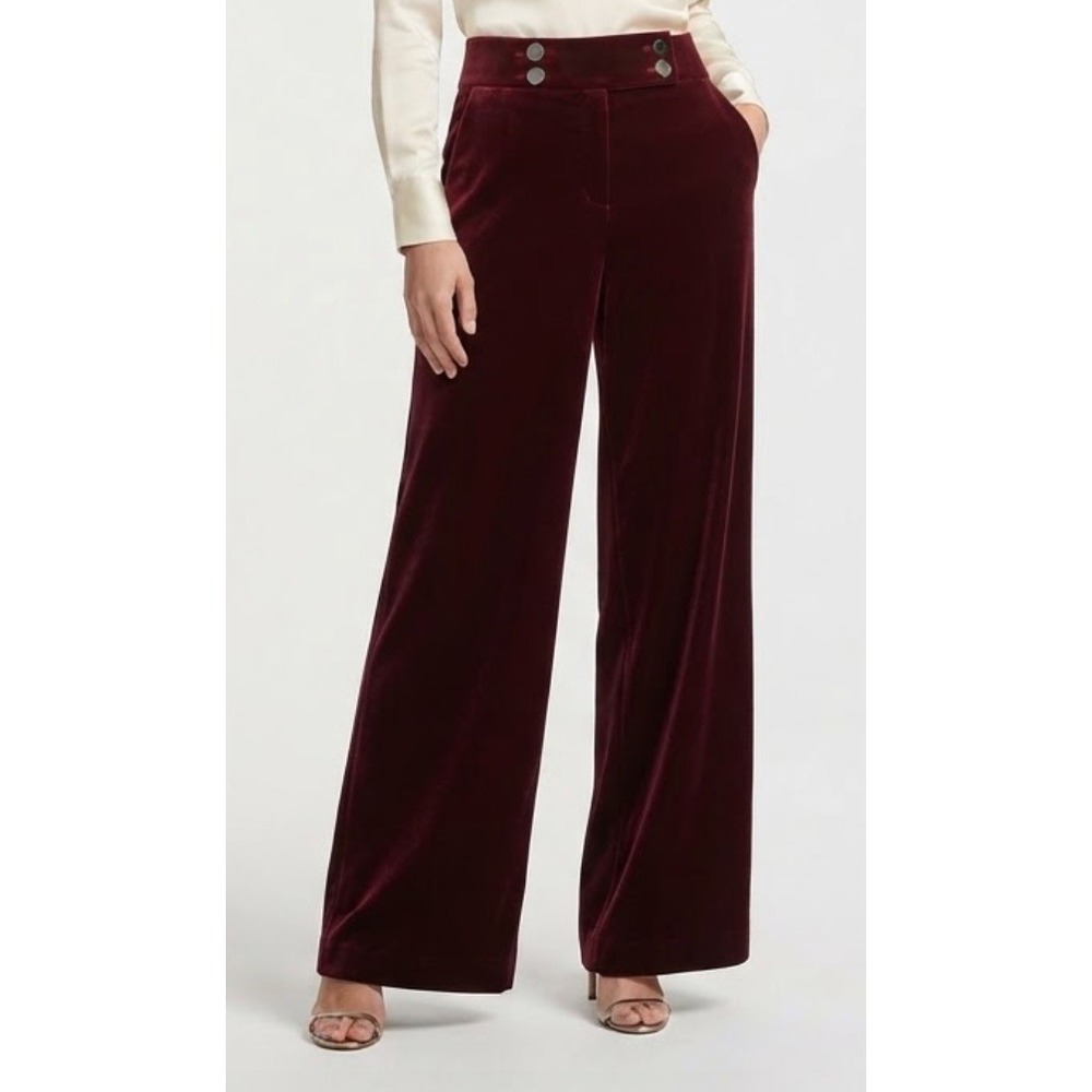Calvin Klein Velvet Wide Leg Pants 2 Burgundy Sailor Luxe Holiday Evening Party